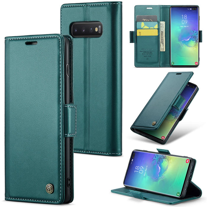 CaseMe Samsung Galaxy S10 Plus Wallet RFID Blocking Magnetic Buckle Case Green