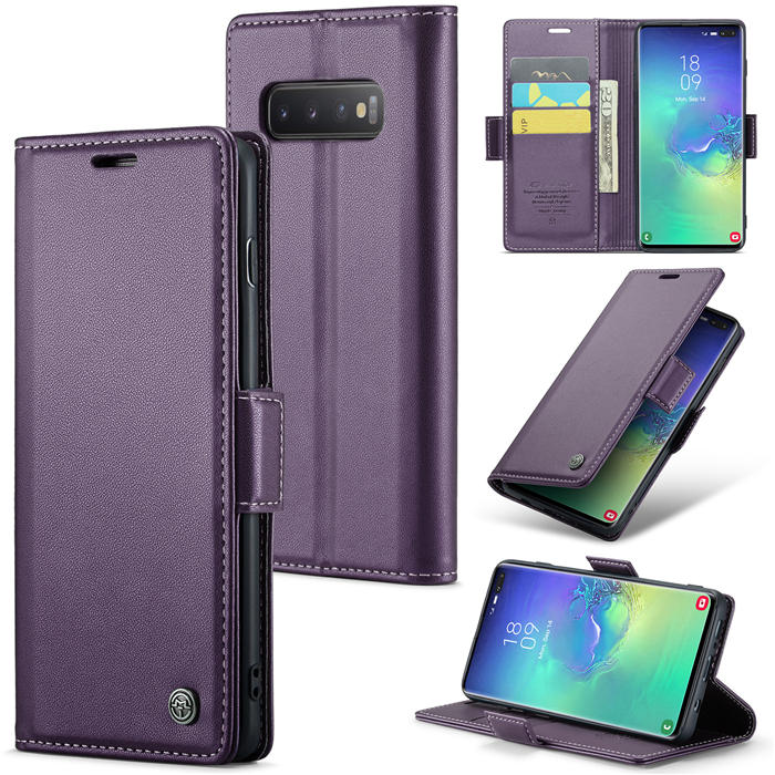 CaseMe Samsung Galaxy S10 Plus Wallet RFID Blocking Magnetic Buckle Case Purple