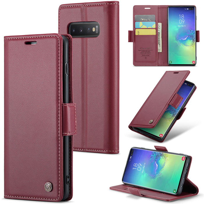 CaseMe Samsung Galaxy S10 Plus Wallet RFID Blocking Magnetic Buckle Case Red