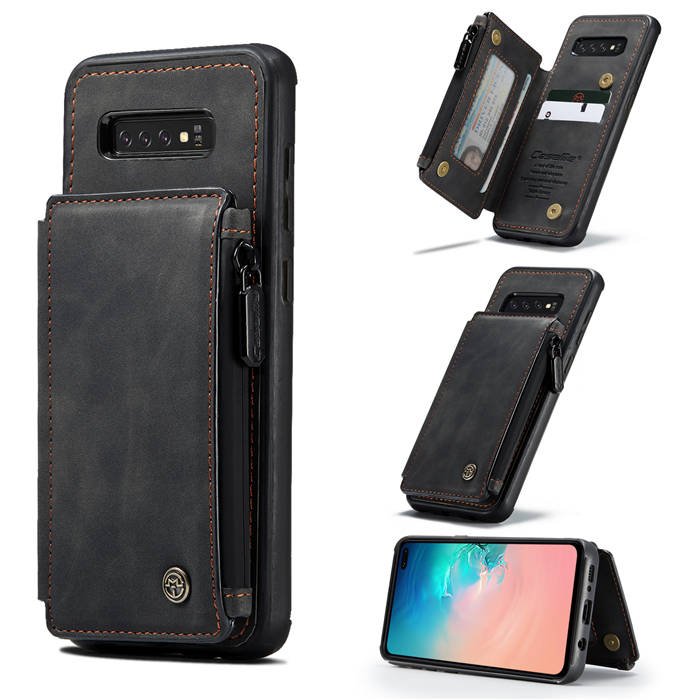CaseMe Samsung Galaxy S10 Plus Zipper Pocket Card Slots Cover Black
