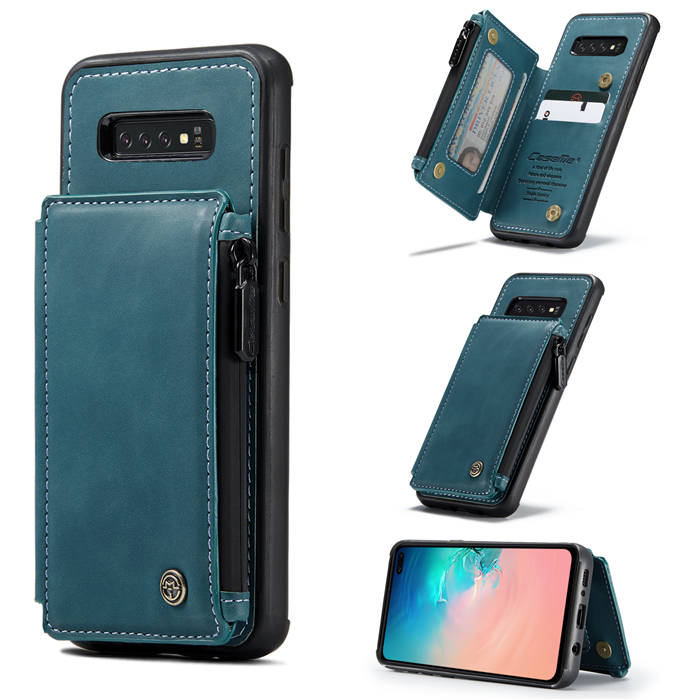 CaseMe Samsung Galaxy S10 Plus Zipper Pocket Card Slots Cover Blue