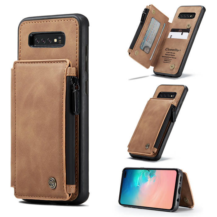 CaseMe Samsung Galaxy S10 Plus Zipper Pocket Card Slots Cover Brown