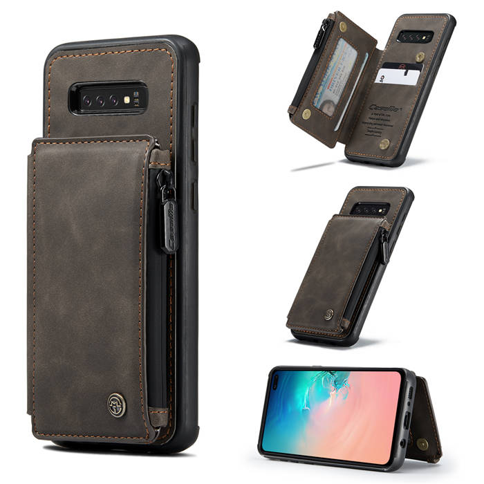 CaseMe Samsung Galaxy S10 Plus Zipper Pocket Card Slots Cover Coffee