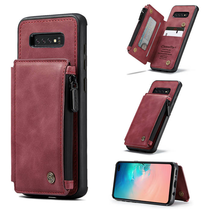 CaseMe Samsung Galaxy S10 Plus Zipper Pocket Card Slots Cover Red