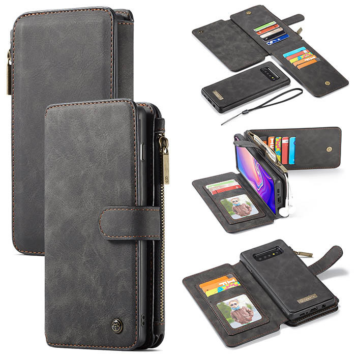 CaseMe Samsung Galaxy S10 Plus Zipper Wallet Magnetic Detachable 2 in 1 Folio Flip Case Black