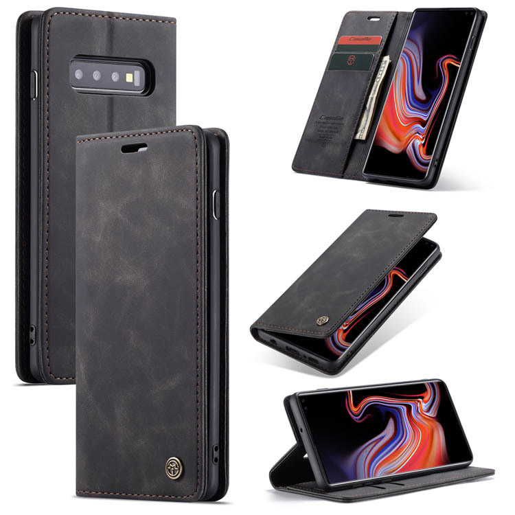 CaseMe Samsung Galaxy S10 Plus Retro Wallet Kickstand Magnetic Flip Leather Case Black