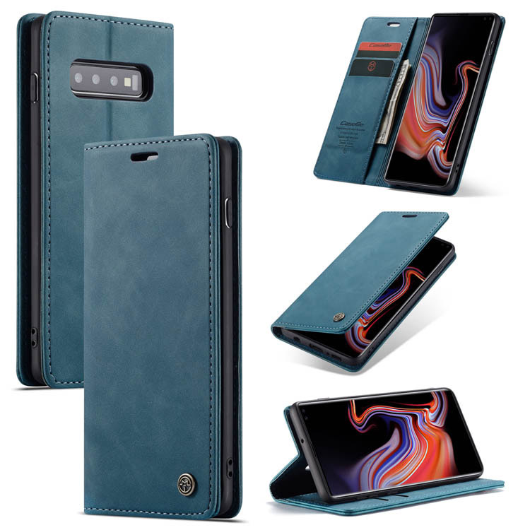 CaseMe Samsung Galaxy S10 Plus Retro Wallet Kickstand Magnetic Flip Leather Case Blue