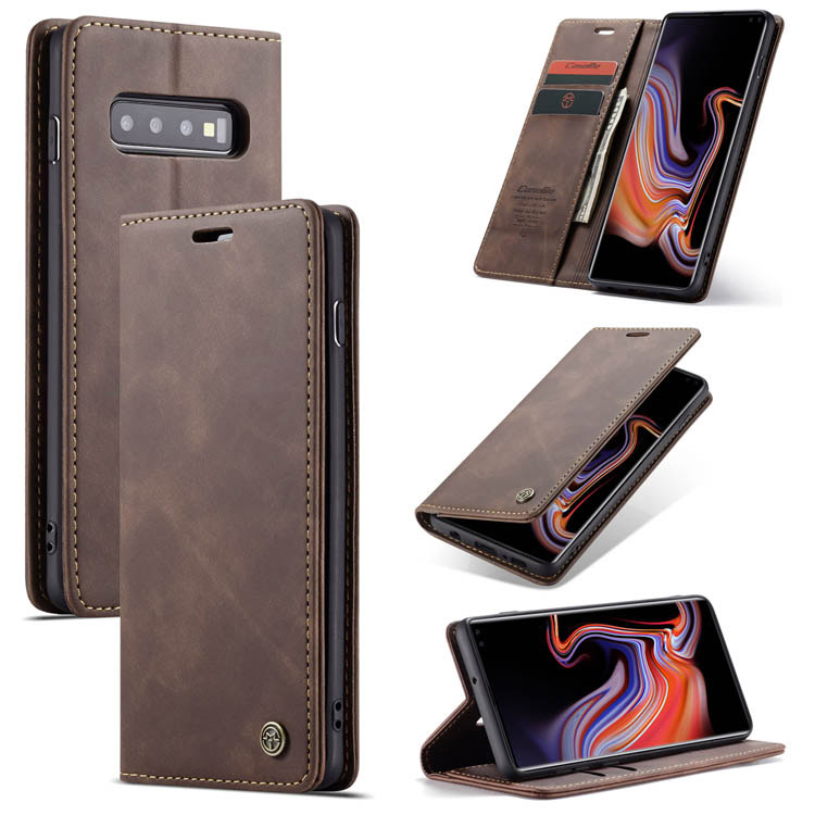 CaseMe Samsung Galaxy S10 Plus Retro Wallet Kickstand Magnetic Flip Leather Case Coffee