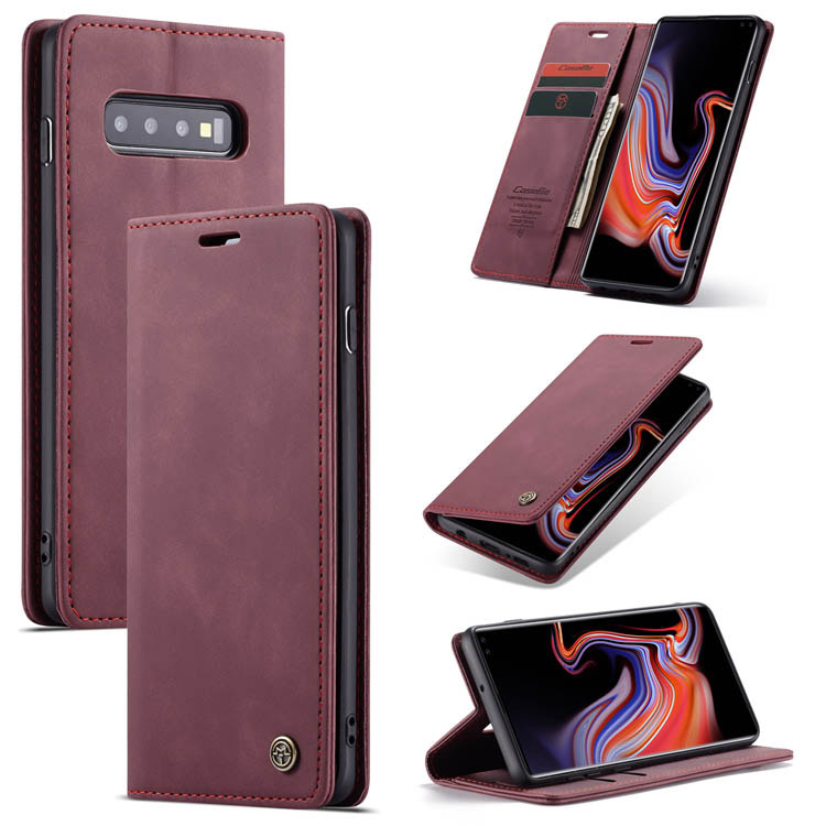 CaseMe Samsung Galaxy S10 Plus Retro Wallet Kickstand Magnetic Flip Leather Case Red