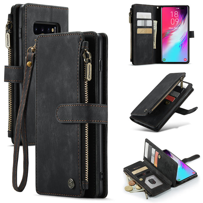 CaseMe Samsung Galaxy S10 Plus Zipper Wallet Kickstand Case Black