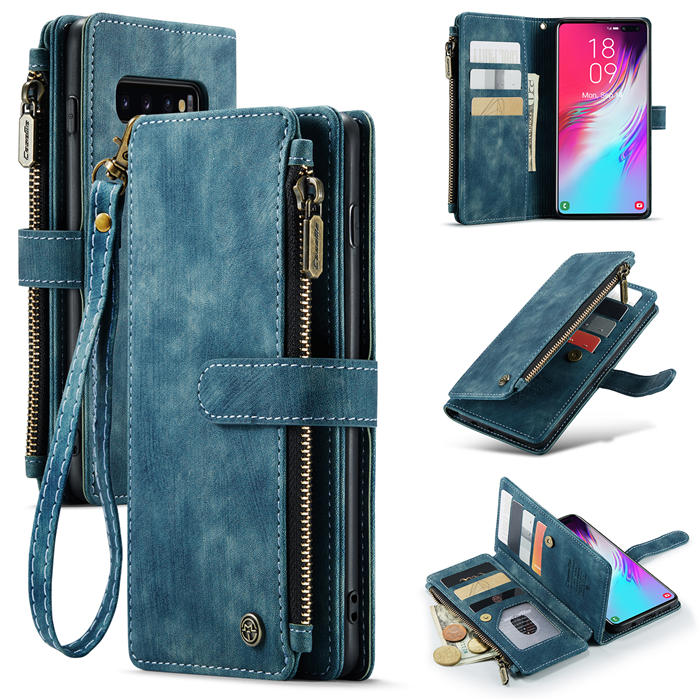 CaseMe Samsung Galaxy S10 Plus Zipper Wallet Kickstand Case Blue
