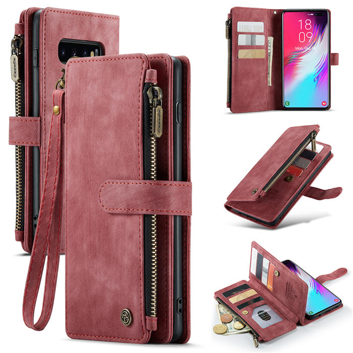 CaseMe Samsung Galaxy S10 Plus Zipper Wallet Kickstand Case Red