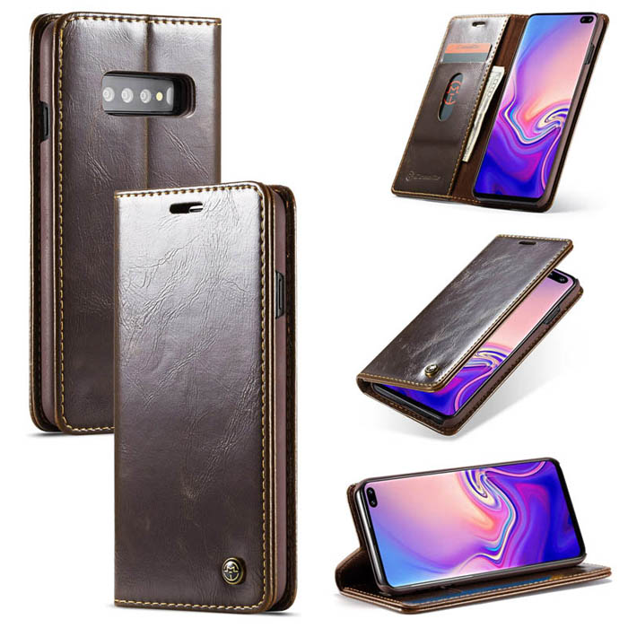 CaseMe Samsung Galaxy S10 Magnetic Flip Wallet Stand Case Brown