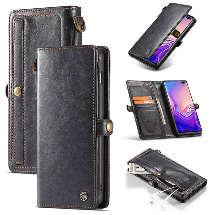 CaseMe Samsung Galaxy S10 Wallet Magnetic Detachable 2 in 1 Case With Wrist Strap Black