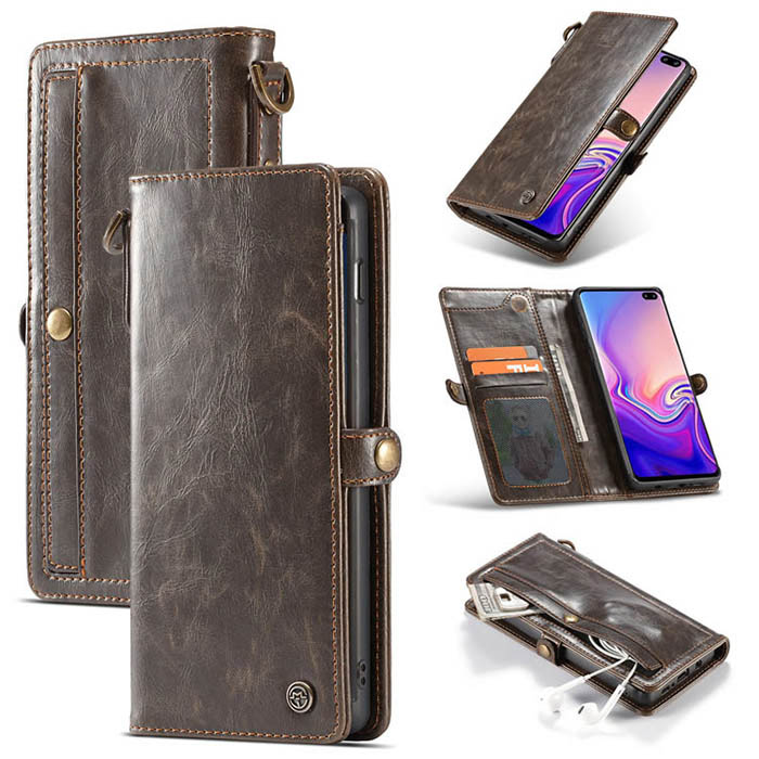 CaseMe Samsung Galaxy S10 Wallet Magnetic Detachable 2 in 1 Case With Wrist Strap Coffee