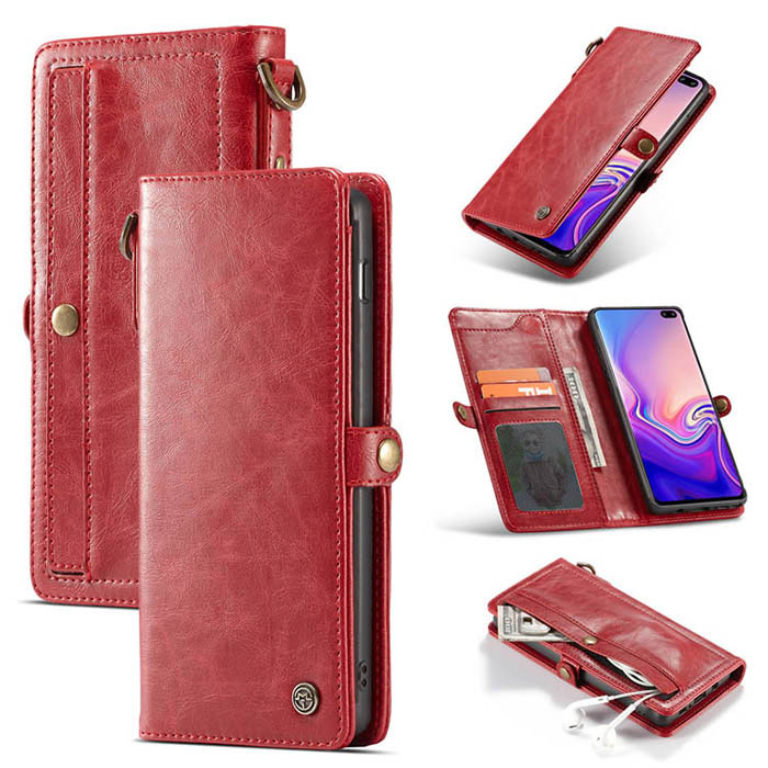 CaseMe Samsung Galaxy S10 Wallet Magnetic Detachable 2 in 1 Case With Wrist Strap Red