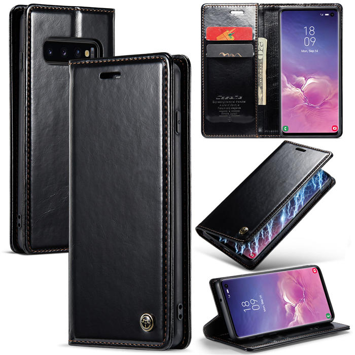 CaseMe Samsung Galaxy S10 Wallet Kickstand Magnetic Case Black - Click Image to Close