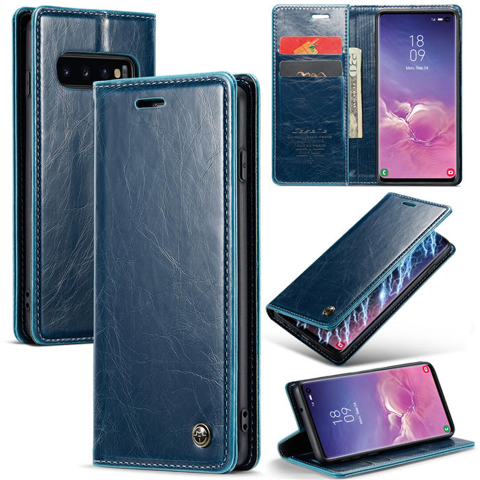 CaseMe Samsung Galaxy S10 Wallet Kickstand Magnetic Case Blue - Click Image to Close