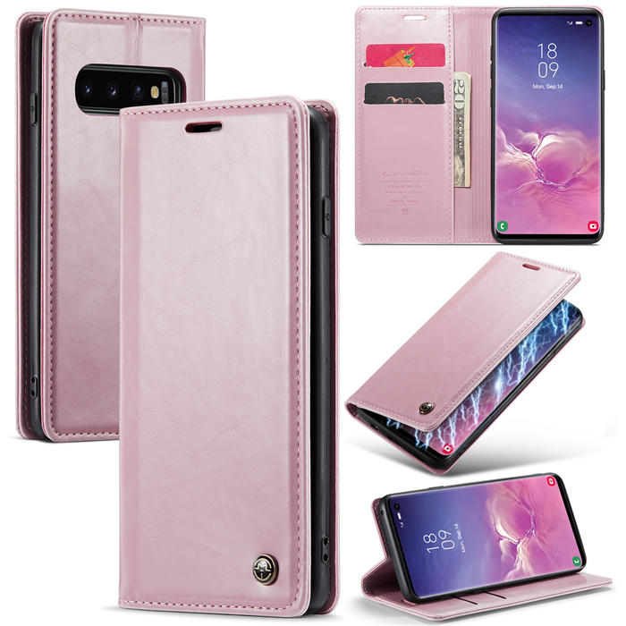 CaseMe Samsung Galaxy S10 Wallet Kickstand Magnetic Case Pink - Click Image to Close