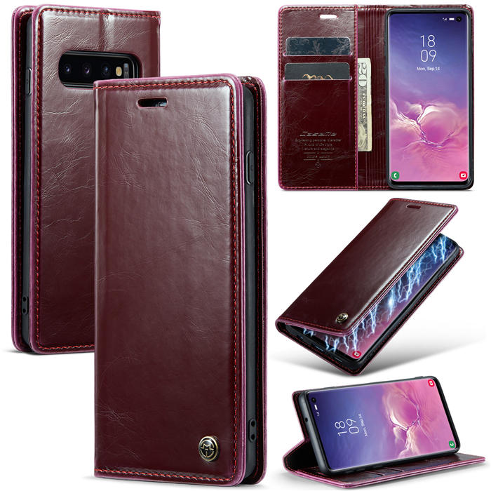 CaseMe Samsung Galaxy S10 Wallet Kickstand Magnetic Case Red - Click Image to Close