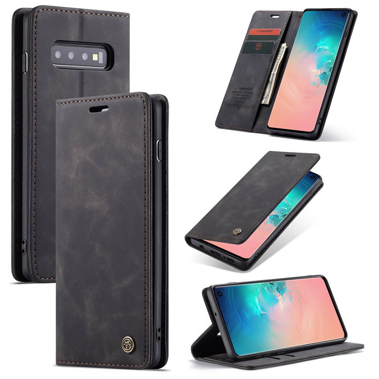 CaseMe Samsung Galaxy S10 Wallet Magnetic Stand Case Black - Click Image to Close