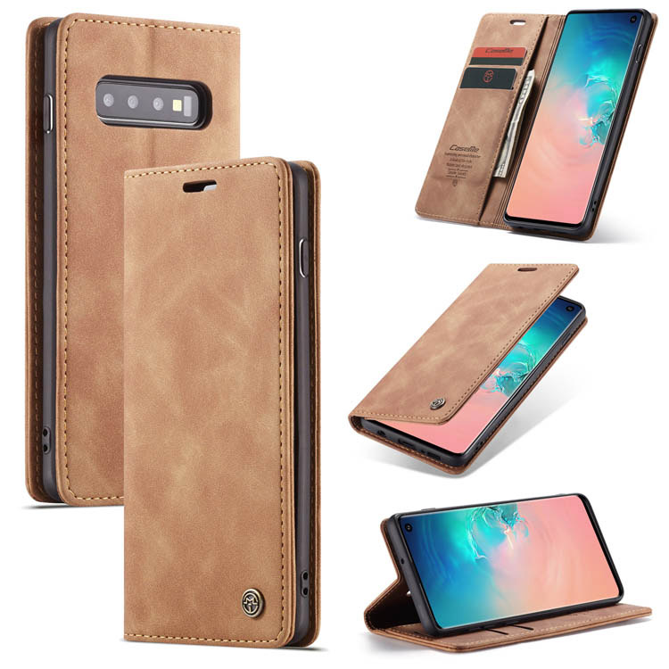 CaseMe Samsung Galaxy S10 5G Wallet Stand Magnetic Case Brown - Click Image to Close