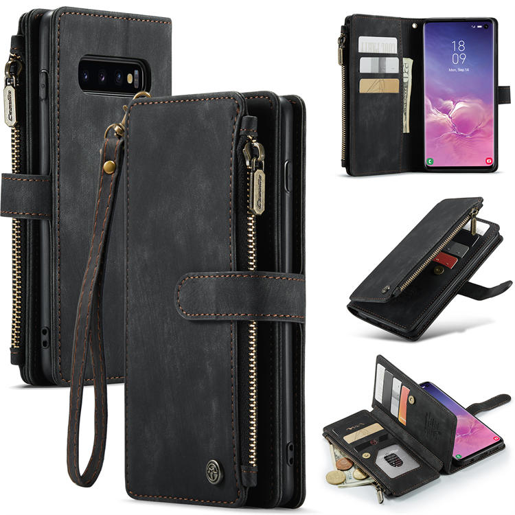 CaseMe Samsung Galaxy S10 Zipper Wallet Kickstand Case Black