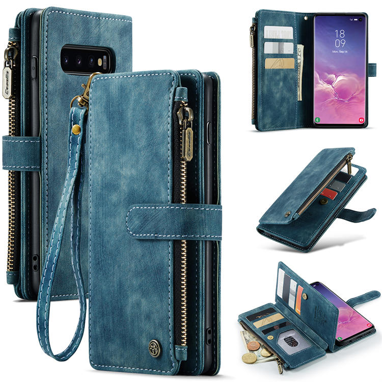 CaseMe Samsung Galaxy S10 Zipper Wallet Kickstand Case Blue