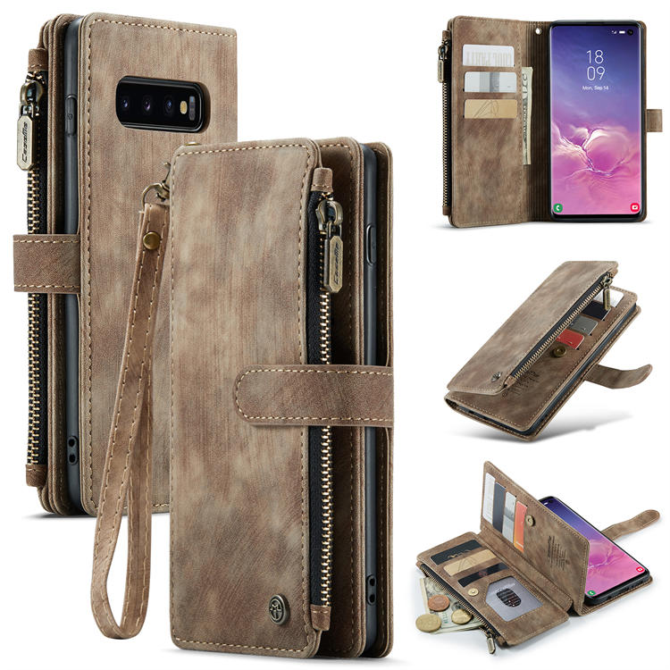 CaseMe Samsung Galaxy S10 Zipper Wallet Kickstand Case Coffee