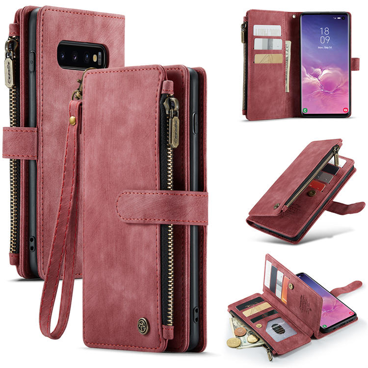CaseMe Samsung Galaxy S10 Zipper Wallet Kickstand Case Red