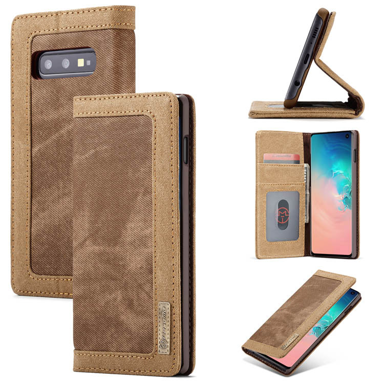 CaseMe Samsung Galaxy S10e Canvas Wallet Magnetic Flip Case Brown