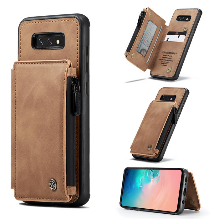 CaseMe Samsung Galaxy S10e Zipper Pocket Card Slots Cover Brown