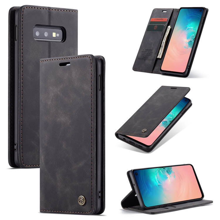 CaseMe Samsung Galaxy S10e Retro Wallet Kickstand Magnetic Flip Leather Case Black