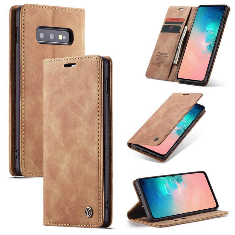 CaseMe Samsung Galaxy S10e Retro Wallet Kickstand Magnetic Flip Leather Case Brown