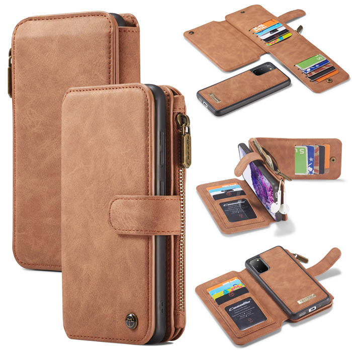 CaseMe Samsung Galaxy S20 Zipper Wallet Magnetic Case Brown