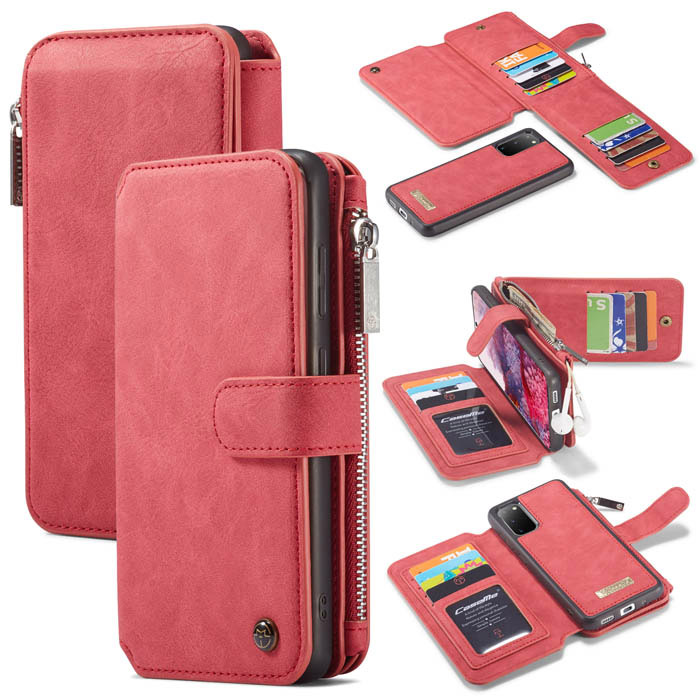 CaseMe Samsung Galaxy S20 Zipper Wallet Detachable Case Red