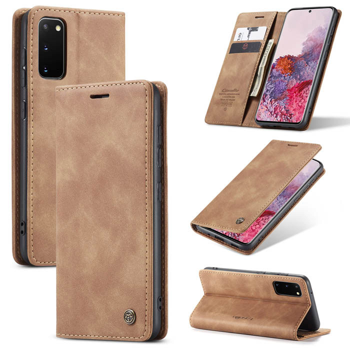 CaseMe Samsung Galaxy S20 Wallet Kickstand Magnetic Flip Case Brown - Click Image to Close