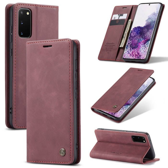CaseMe Samsung Galaxy S20 Wallet Kickstand Magnetic Flip Case Red - Click Image to Close