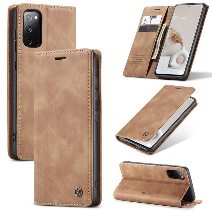 CaseMe Samsung Galaxy S20 FE Wallet Magnetic Flip Case Brown - Click Image to Close