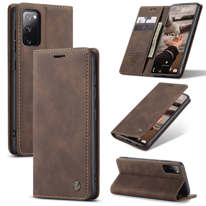 CaseMe Samsung Galaxy S20 FE Wallet Magnetic Flip Case Coffee - Click Image to Close