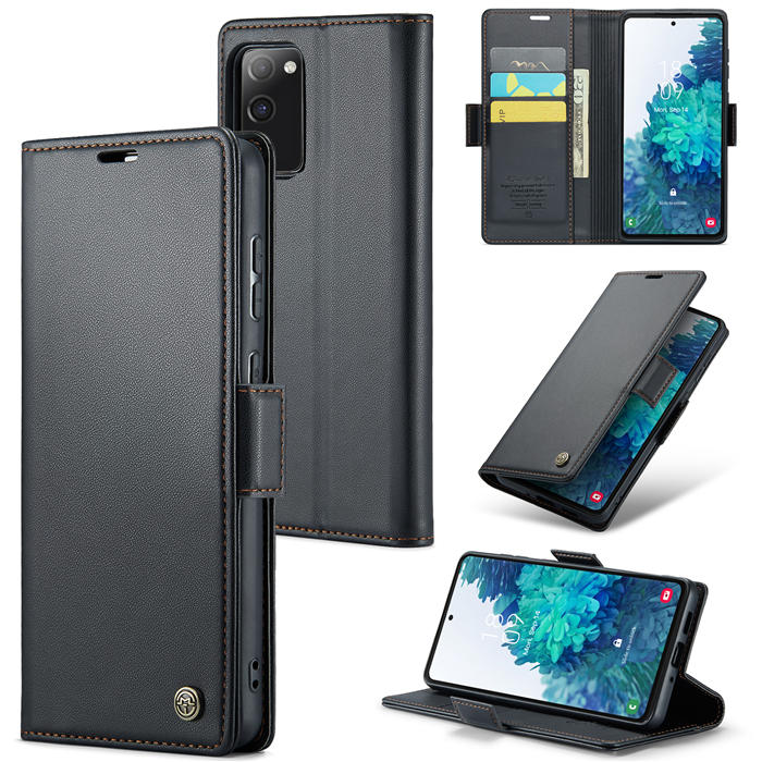 CaseMe Samsung Galaxy S20 FE Wallet RFID Blocking Magnetic Buckle Case Black - Click Image to Close