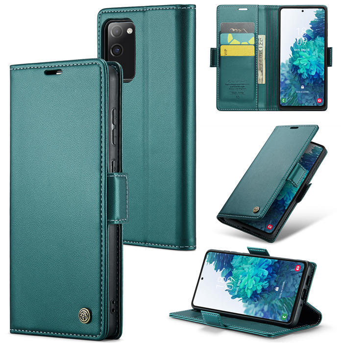CaseMe Samsung Galaxy S20 FE Wallet RFID Blocking Magnetic Buckle Case Green - Click Image to Close