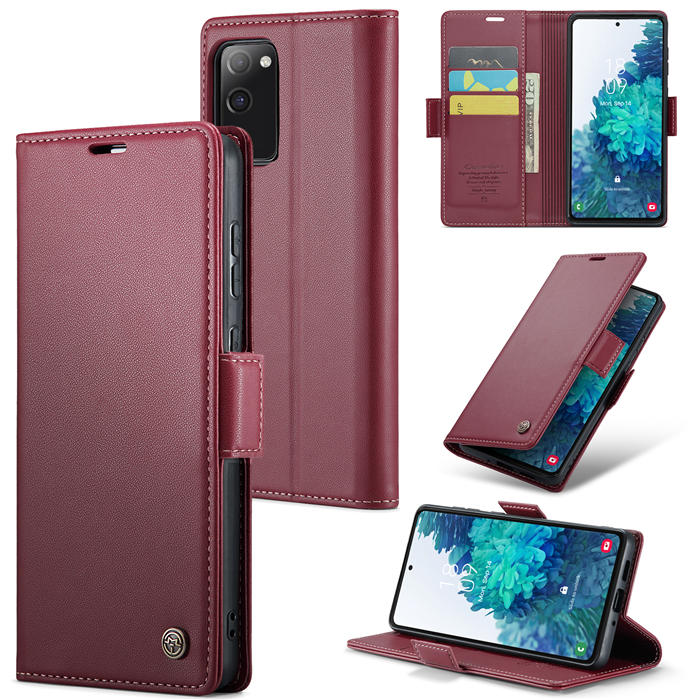 CaseMe Samsung Galaxy S20 FE Wallet RFID Blocking Magnetic Buckle Case Red