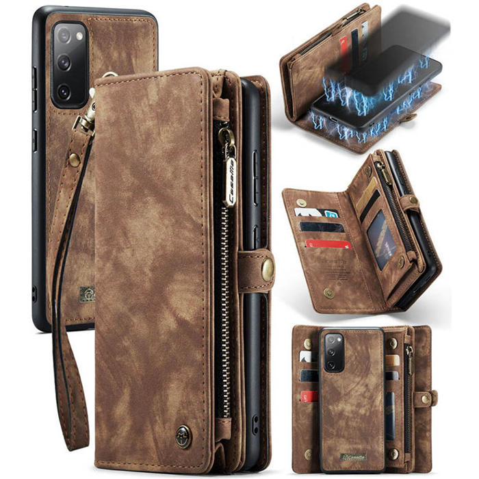 CaseMe Samsung Galaxy S20 FE Wallet Case with Wrist Strap Coffee - Click Image to Close