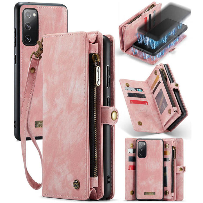 CaseMe Samsung Galaxy S20 Wallet Case with Wrist Strap Pink