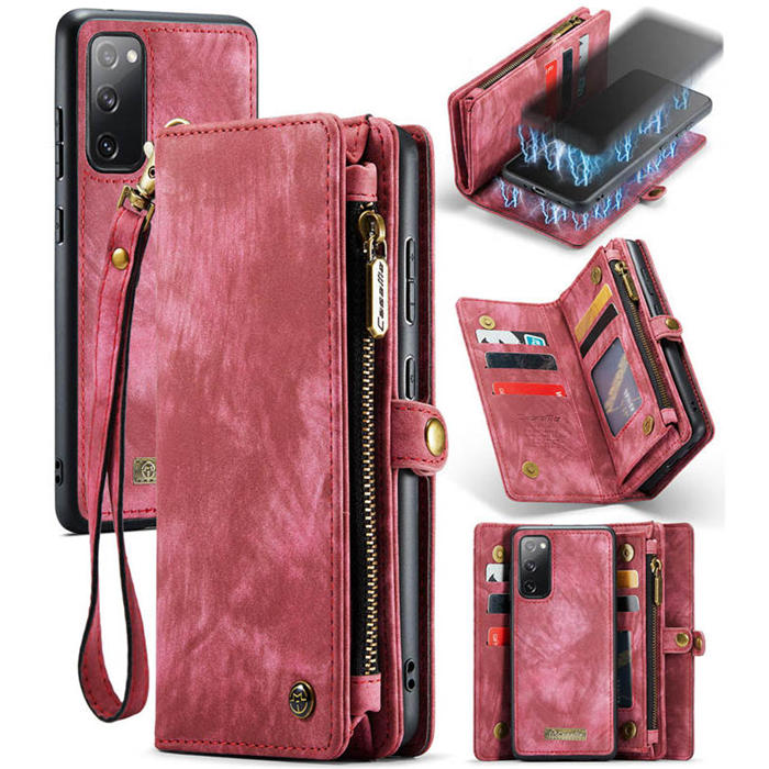 CaseMe Samsung Galaxy S20 FE Wallet Case with Wrist Strap Red - Click Image to Close