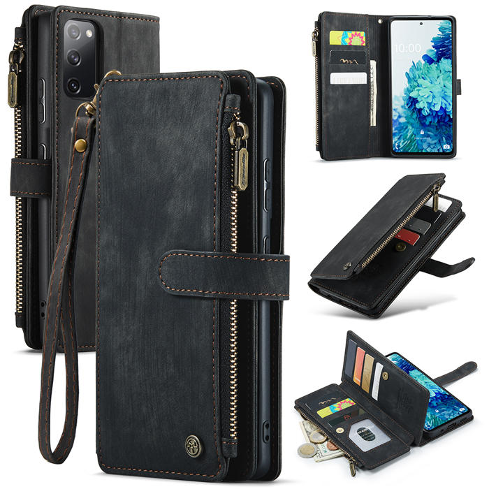 CaseMe Samsung Galaxy S20 FE Zipper Wallet Kickstand Case Black - Click Image to Close
