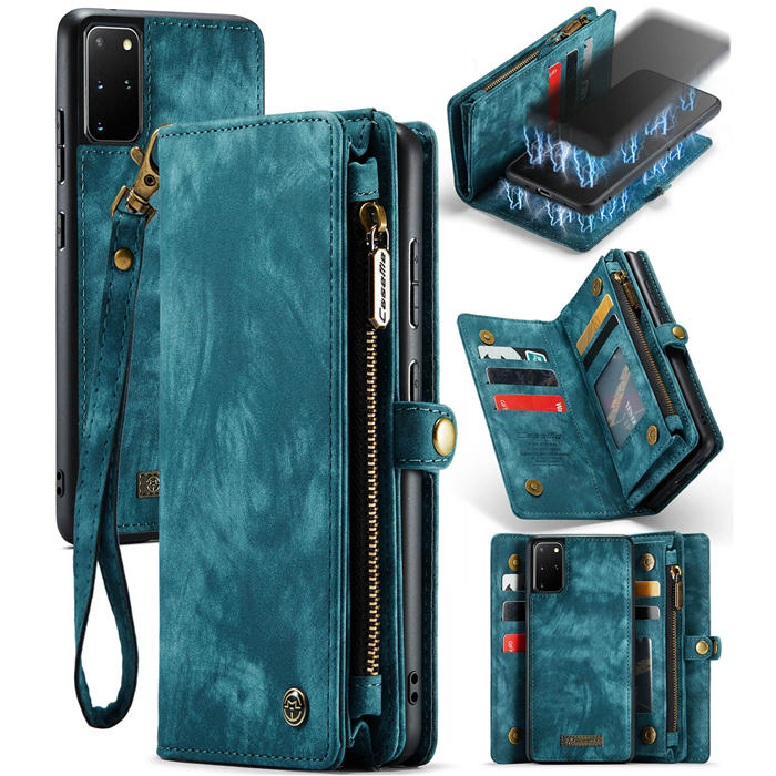 CaseMe Samsung Galaxy S20 Plus Wallet Case with Wrist Strap Blue - Click Image to Close