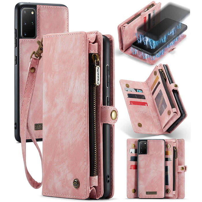 CaseMe Samsung Galaxy S20 Plus Wallet Case with Wrist Strap Pink - Click Image to Close