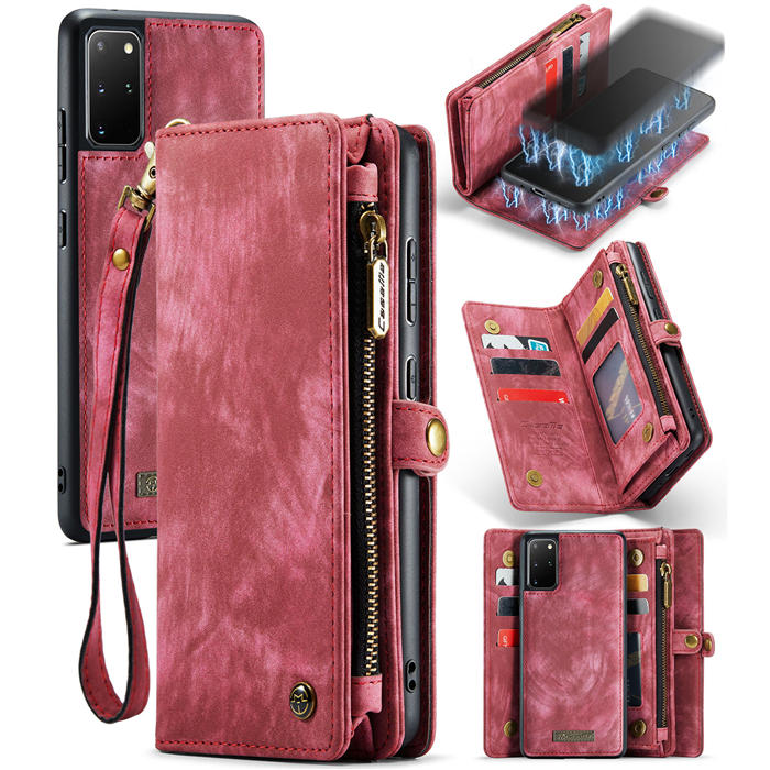 CaseMe Samsung Galaxy S20 Plus Wallet Case with Wrist Strap Red